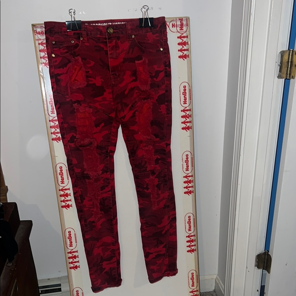 Bold Red Camo Skinny Men's Jeans